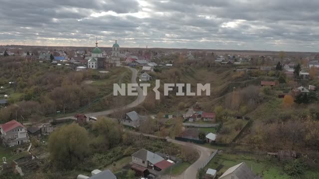 Аэросъемка, съемка коптером, провинциальный российский городок Муром, маленькие дома, виднеется...