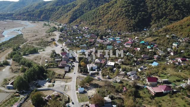 Aerial photography, koperna shooting, the village, the village of Shapsugs in the valley between...
