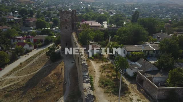 Aerial photo, survey copter, an ancient Genoese fortress of Kafa, the town of Feodosiya, Crimea,...