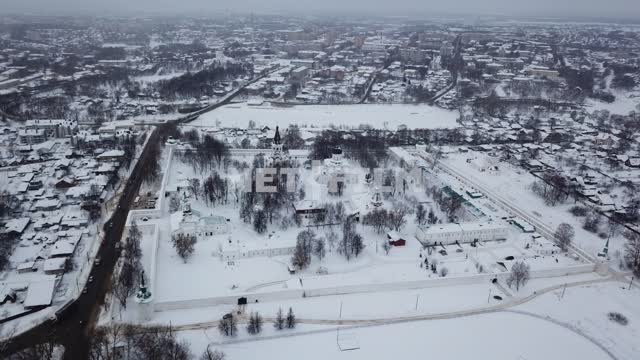 Aerial photo, survey copter, white Alexandrovsky Kremlin, the snow around the king's chamber, a...