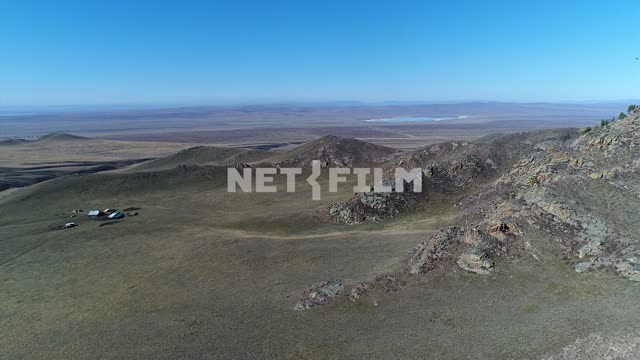 Aerial photo, survey copter, a place of power in the Tuva mountains, the mountains, the stairs to...
