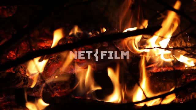 Bonfire, close-up.
Night, evening, darkness, fire, fire, coals, twigs, logs, firewood, flame, glow,...