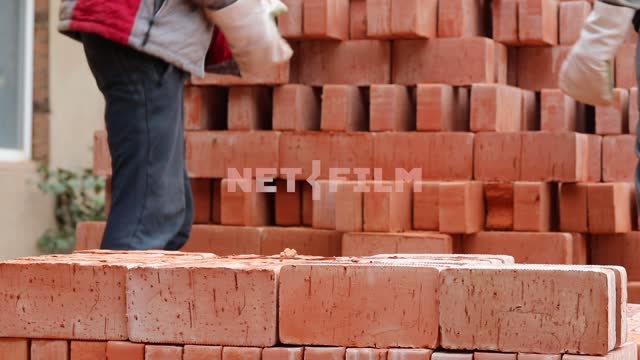 Two workers stack the bricks.
Red, brick factory, brickwork, tuck, worker, workers, men, hands,...