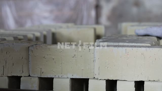 Workers of the n plant stack rows of silica bricks.
Factory, production, brick, bricks, silicate,...