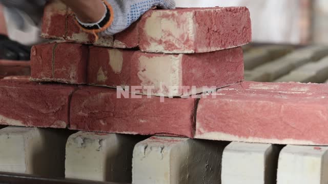 Workers at the plant laid the bricks.
Brick factory, red bricks, screening, validation, quality...