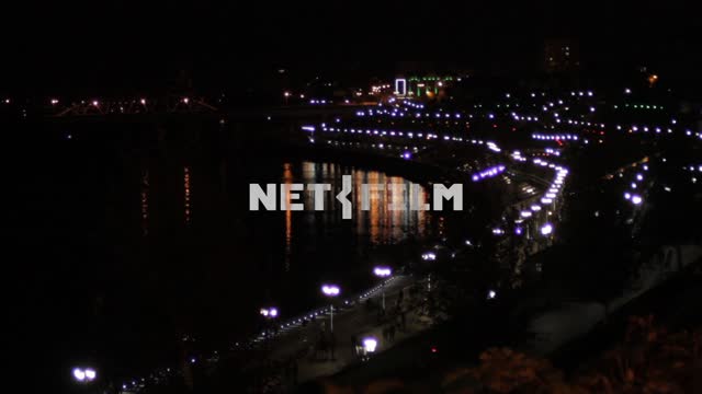View of embankment at night.
River, town, waterfront, summer, spring, heat, lights, illuminations,...