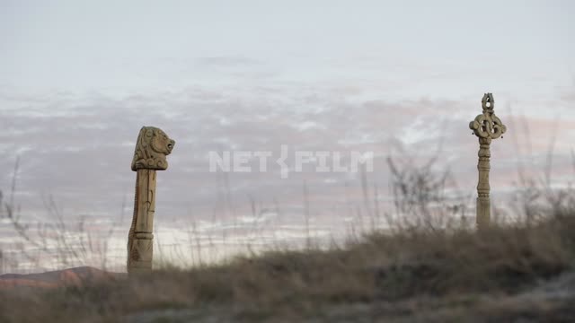 Ritual pillars.
The sky, clouds.
A place of power, Tuva Ritual pillars.
The sky, clouds.
A place of...