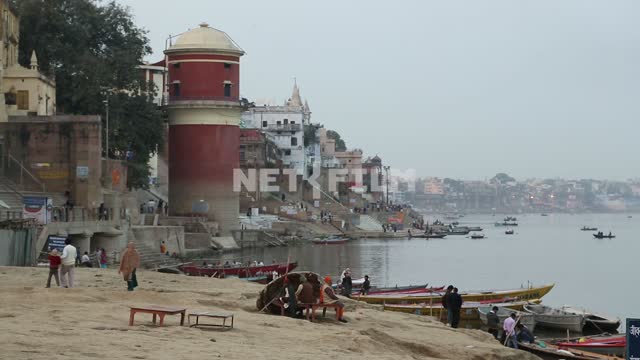 Bank of the Ganges, Varanasi Bank of the Ganges, Varanasi, people, boats