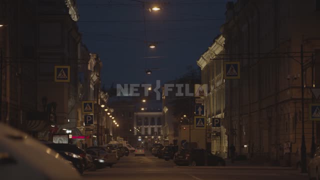 View of the night street of St. Petersburg during the quarantine 2020 Coronavirus, COVID19, St,...