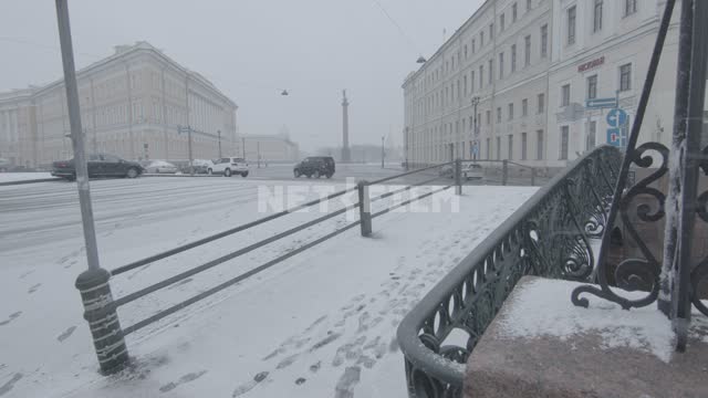 Winter street, bridge, intersection.
Russia, Saint Petersburg, bridge, road, winter, snow, fence,...