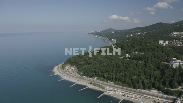 Aerial photo of the black sea coast in the summer, overlooking the resort of Sochi and the Cape...