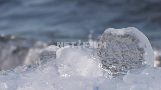 Lake Baikal, ice on the rocks near the shore, waves Baikal, lake, water, ice, waves, nature