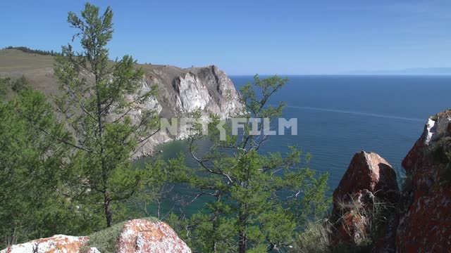Rocky shore of Olkhon island, larch Russia, Siberia, lake Baikal, nature, island, island, Bay,...