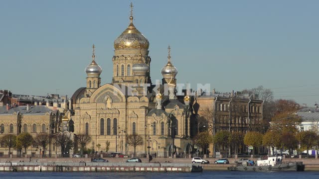 Assumption Church on Vasilievsky island, the view from the opposite side of the Neva Russia,...