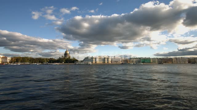 St. Isaac's Cathedral from across the Neva river in St. Petersburg Russia, Saint-Petersburg, Neva...