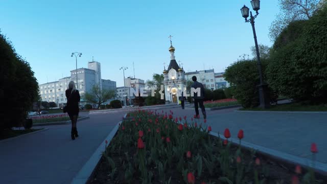 The camera moves through the square, evening, few people.
Russia, Yekaterinburg, spring,...