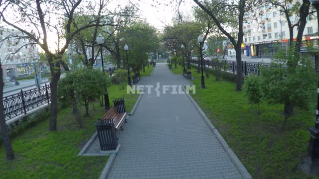 The camera moves across the empty Boulevard.
Russia, Yekaterinburg, city, - isolation, quarantine,...