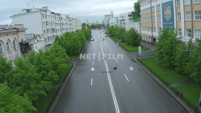 A deserted street during a pandemic, 2020. Russia, Yekaterinburg, city, - isolation, quarantine,...