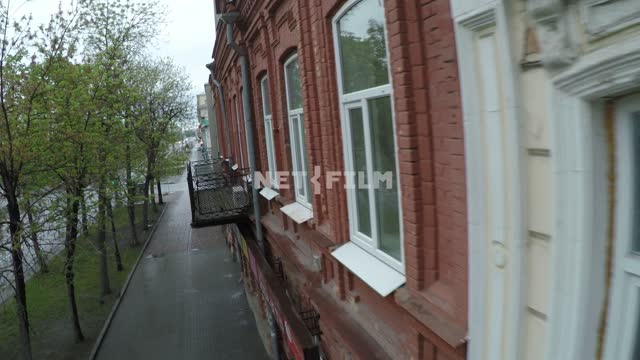 Empty city during a pandemic, the Department of Sberbank, balcony, brick building.
Russia,...
