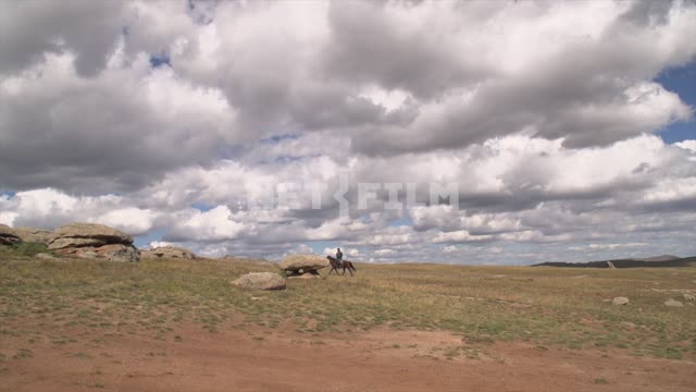 Mongolian steppe, the rider Mongolia, Asia, Prairie, rider, horse, horse, landscape, nature,...