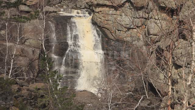 Gadelsha waterfall, view from the hill Waterfall, water, rifts, rocks, boulders, rocks, trees,...