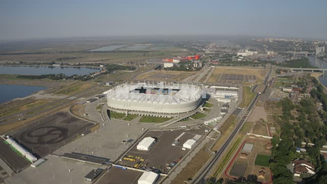 Aerial photo of the stadium "Rostov arena", away the don river and the city of Rostov-on-don...