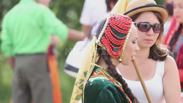 National holiday, a girl plays the kurai Ural, Salavatsky district, holiday, national costume,...