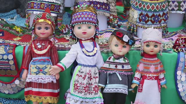 Dolls and hats Ural, Salavatsky district, holiday, fair, souvenirs, crafts, dolls, hats, national...
