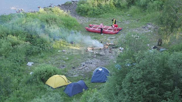 Tourist camp on the river bank Ural, Satkinsky district, Sikiyaz-Tamak, river, water, shore, trees,...