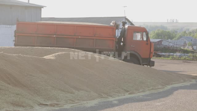Grain storage, a truck is standing near a mountain of grain Ural, granary, grain elevator, grain...