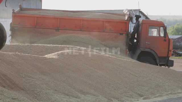 Granary, truck dumping grain Ural, granary, granary, elevator, crop, grain, truck, machinery,...