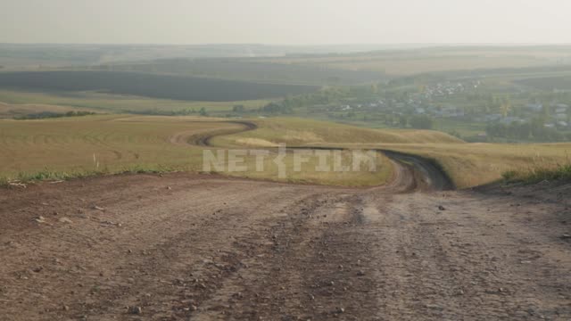 Country road Ural, fields, roads, hills, village, locality