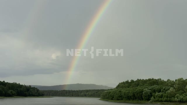 Rainbow rainbow, nature, sky, day, bright, summer, trees, hills, river