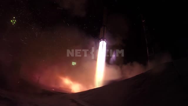 Night launch of the proton rocket from the Baikonur...