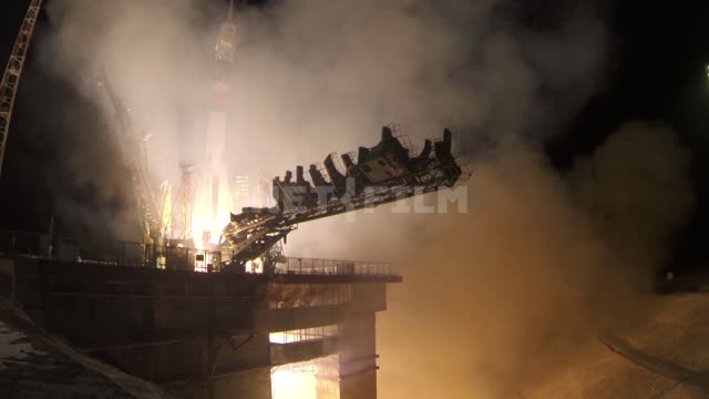 Night launch of the Soyuz rocket in the desert...