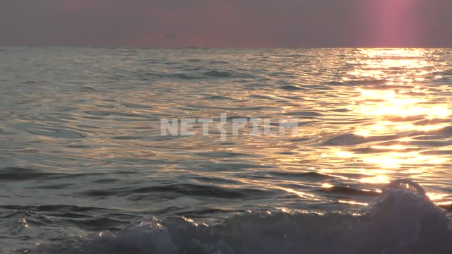 People bathe in the sea, waves in the rays of the setting sun Sea, nature, summer, sunset,...