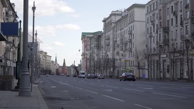 Empty streets of Moscow during rush hour.
Tverskaya street, the quarantine in Moscow quarantine,...