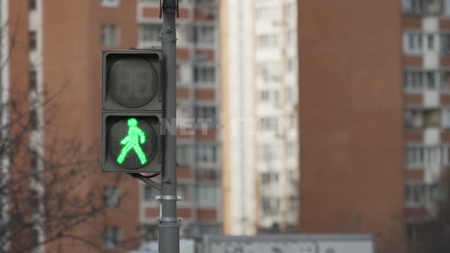 Зелёный свет для пешеходов. Пешеходный светофор карантин, вирус, коронавирус, Москва, жилой район,...