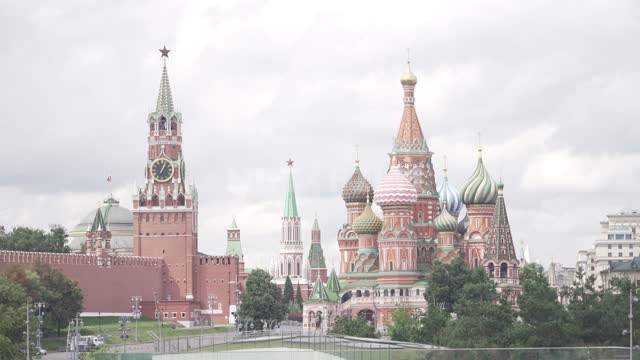 View of the Kremlin, Spasskaya Tower and St. Basil's Cathedral Kremlin, Red Square, Spasskaya...