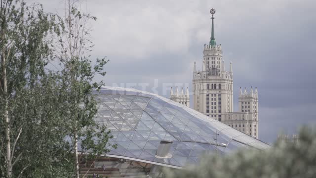 The roof of the concert hall in Zaryadye, a residential building on the Kotelnicheskaya embankment...