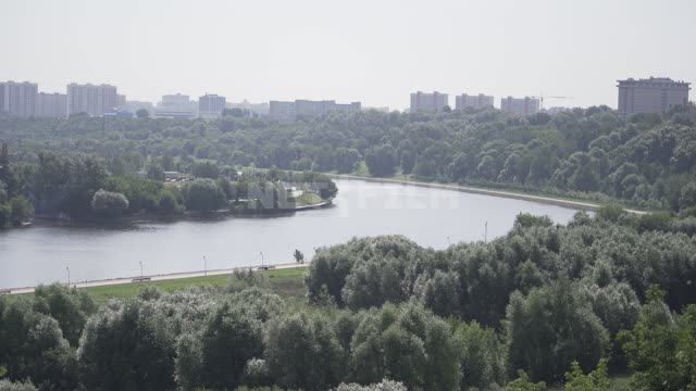 Kolomenskoye, view from the hill on the river Kolomenskoye Museum-Reserve, Moscow River, houses,...