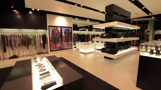 Clothing and footwear store, sales hall Shop, shopping center, clothing, shoes, gloves, display...