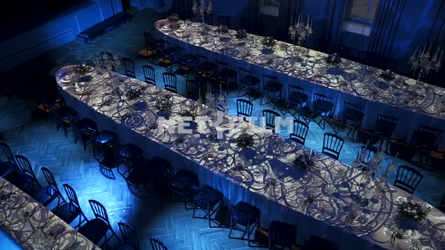 Preparation for the shooting of the New Year's program, empty banquet hall, top view Banquet hall,...
