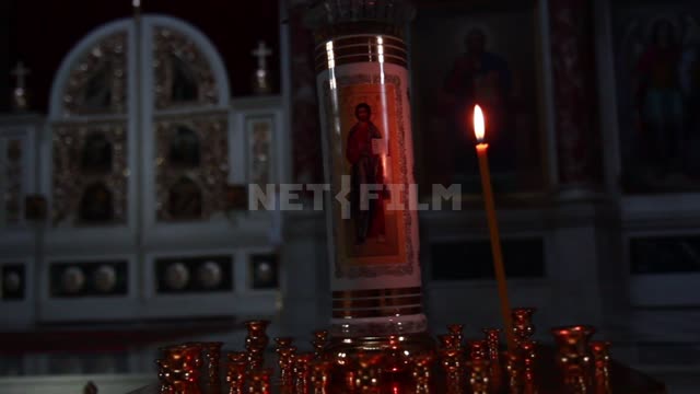 Voznesensky military All-Cossack Patriarchal Cathedral in Novocherkassk, one candle burns on the...