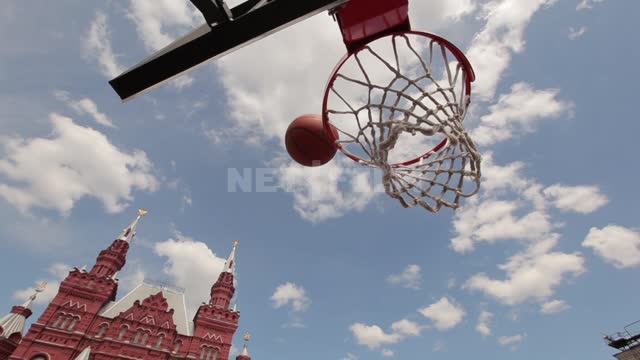 Basketball, the ball hits the basket Basketball, ball, shield, basket, net, sports, State...