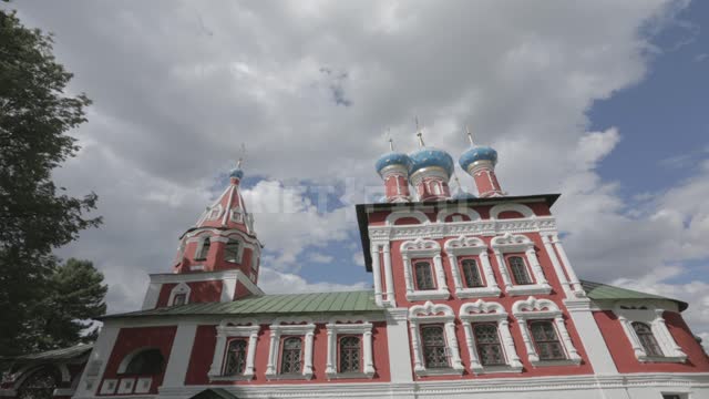 Uglich, Church of Demetrius on the Blood Dmitrovskaya church, temple, landmark, trees, clouds,...