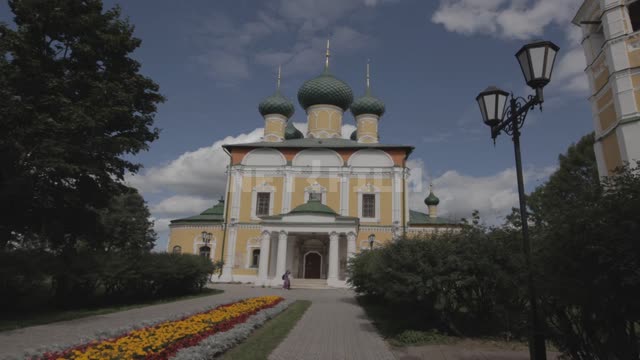 Uglich, Spaso-Preobrazhensky Cathedral with a bell tower, shooting with hitting the main entrance...