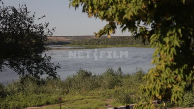 Речной летний пейзаж средней полосы России Река, деревья, трава, лето