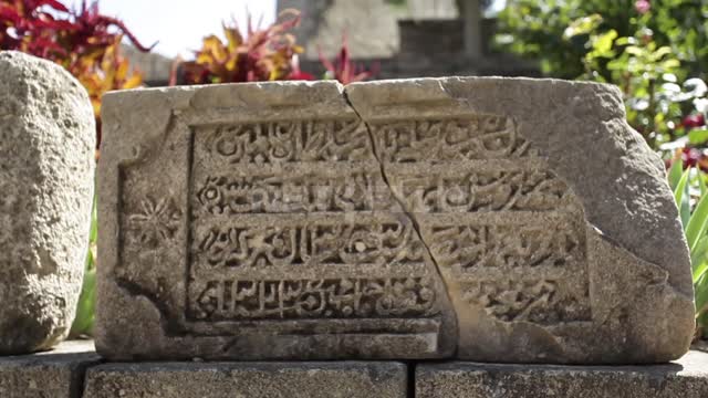 Derbent, a stone with an ancient inscription, close-up photography Stones, flowers, herbs,...