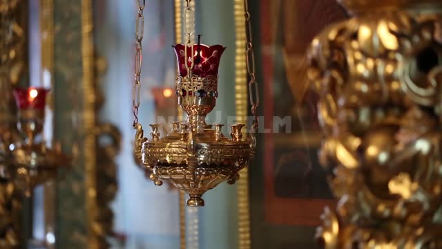 Yaroslavl, Orthodox Church, interior, lamps in front of icons Yaroslavl, church, temple, icons,...
